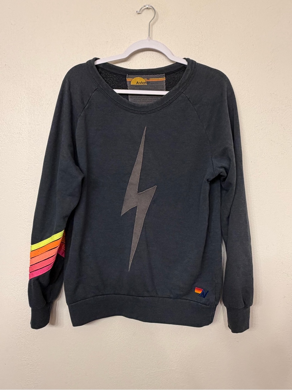 Aviator Nation Women’s Gray Lightning Bolt 5 Stripe Size Medium